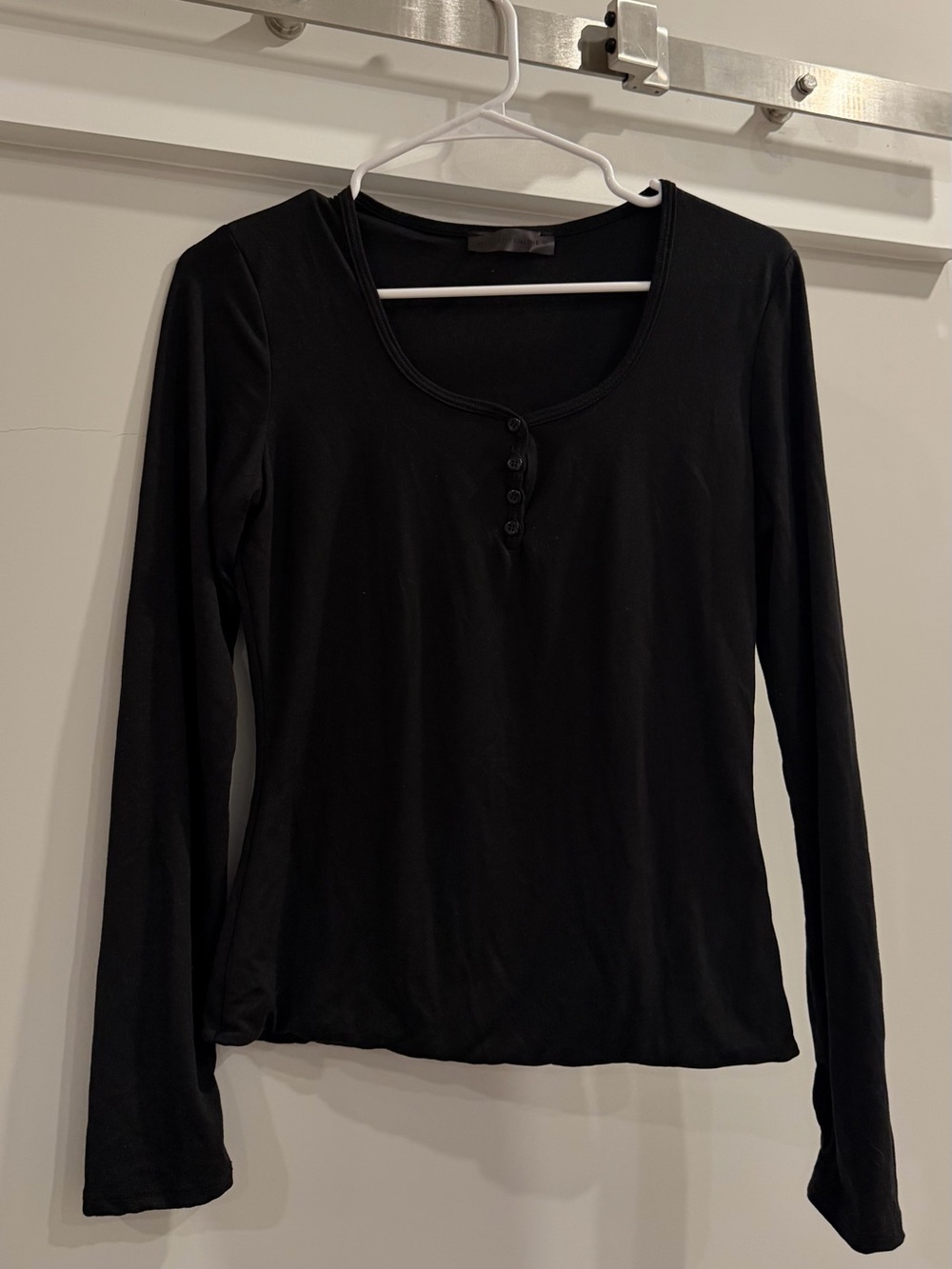 MYOUTFITONLINE Black Long Sleeve Henley Top XL
